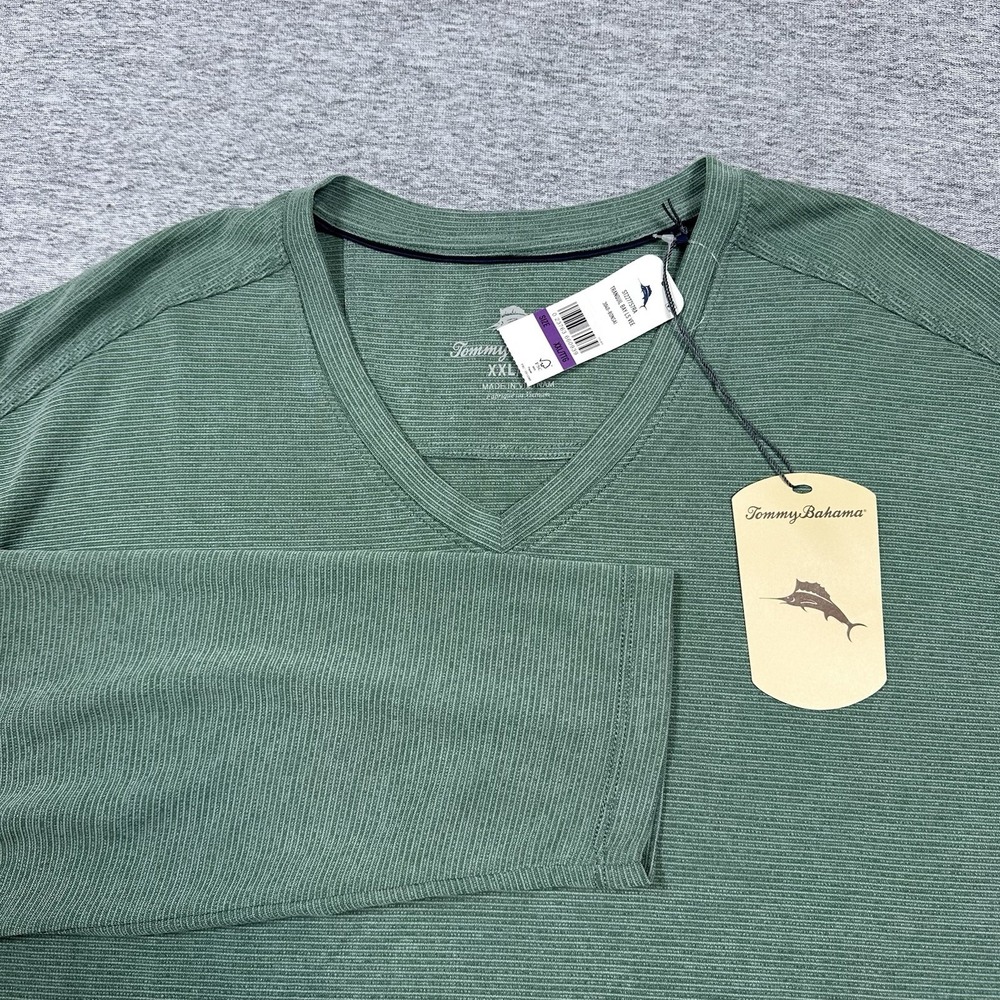 Tommy Bahama Shirt Mens XXL Bonsai Green Tranquil Bay Long Sleeve V-Neck